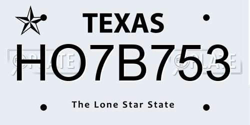 HO7B753 Texas License Plate