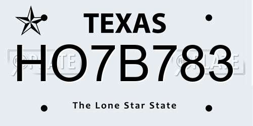 HO7B783 Texas License Plate