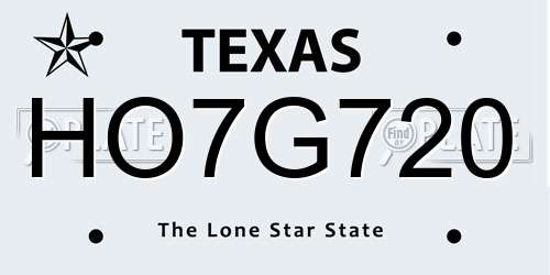 HO7G720 Texas License Plate