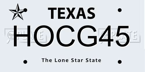 HOCG45 Texas License Plate