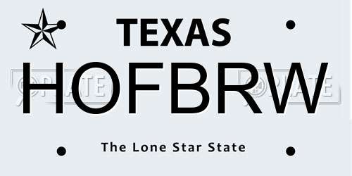HOFBRW Texas License Plate