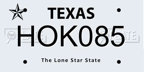 HOK085 Texas License Plate
