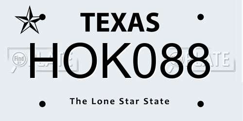 HOK088 Texas License Plate