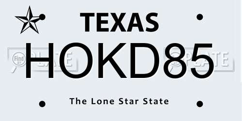 HOKD85 Texas License Plate