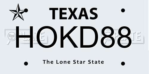 HOKD88 Texas License Plate