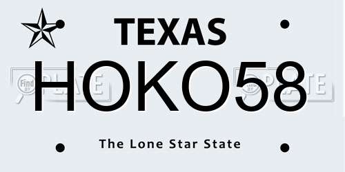 HOKO58 Texas License Plate