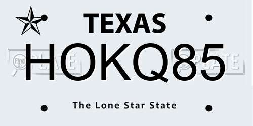 HOKQ85 Texas License Plate