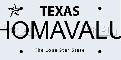 HOMAVALU Texas License Plate