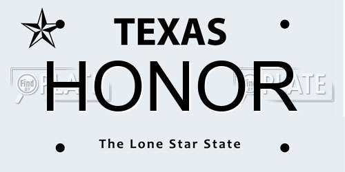 HONOR Texas License Plate