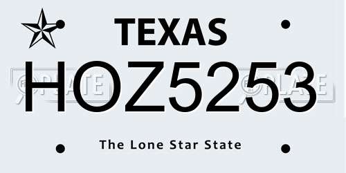 HOZ5253 Texas License Plate
