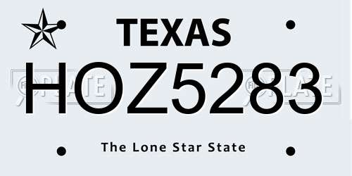HOZ5283 Texas License Plate