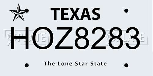 HOZ8283 Texas License Plate
