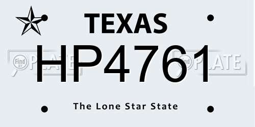 HP4761 Texas License Plate