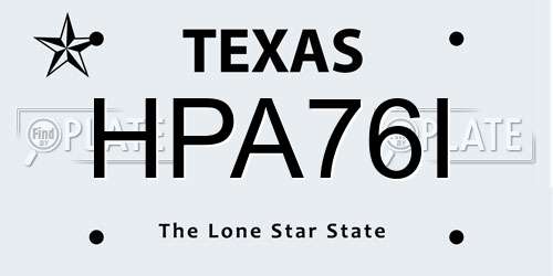HPA76I Texas License Plate