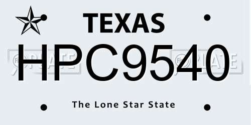 HPC9540 Texas License Plate