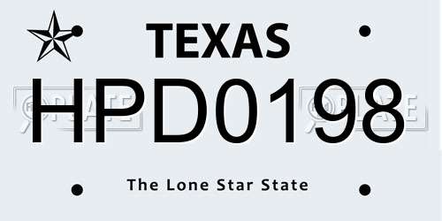 HPD0198 Texas License Plate