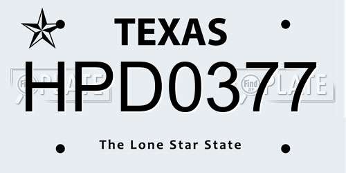 HPD0377 Texas License Plate
