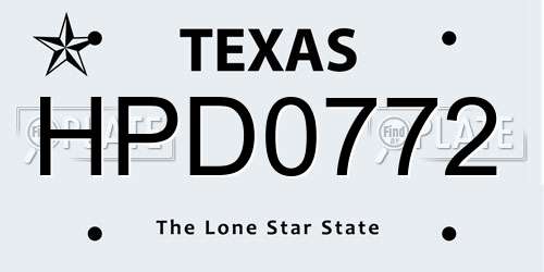 HPD0772 Texas License Plate