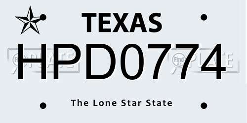 HPD0774 Texas License Plate