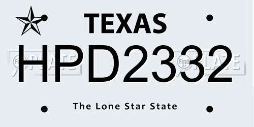 HPD2332 Texas License Plate