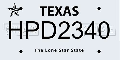 HPD2340 Texas License Plate