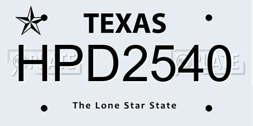 HPD2540 Texas License Plate