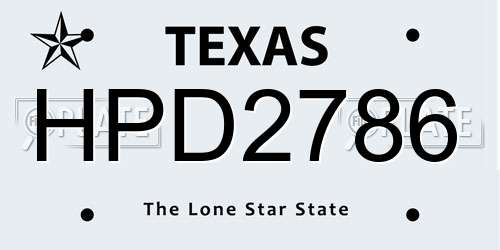 HPD2786 Texas License Plate