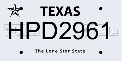 HPD2961 Texas License Plate