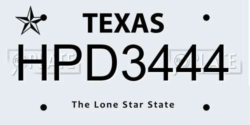 HPD3444 Texas License Plate