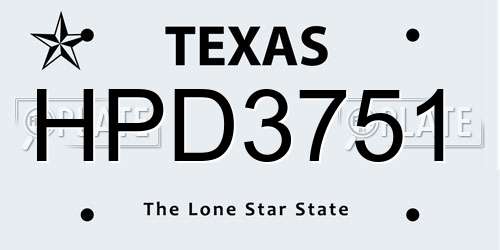 HPD3751 Texas License Plate