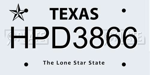 HPD3866 Texas License Plate