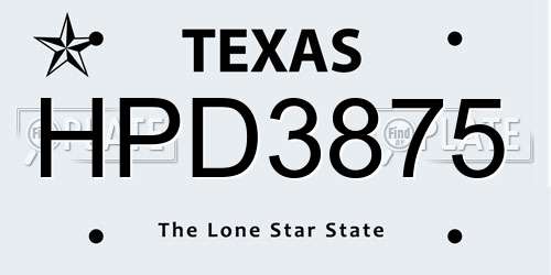 HPD3875 Texas License Plate