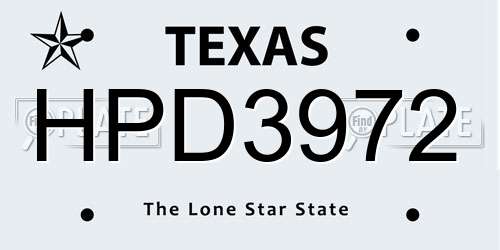 HPD3972 Texas License Plate