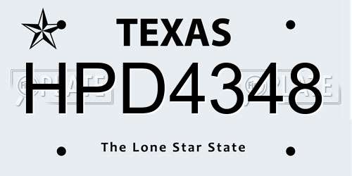 HPD4348 Texas License Plate