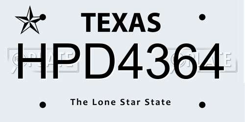 HPD4364 Texas License Plate
