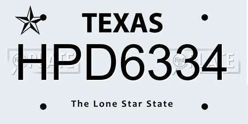 HPD6334 Texas License Plate