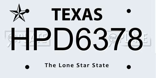 HPD6378 Texas License Plate