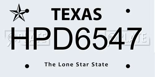 HPD6547 Texas License Plate