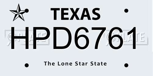 HPD6761 Texas License Plate