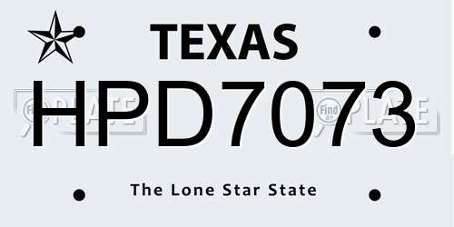 HPD7073 Texas License Plate