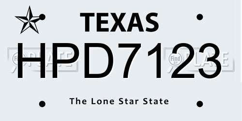 HPD7123 Texas License Plate