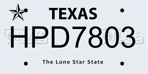 HPD7803 Texas License Plate