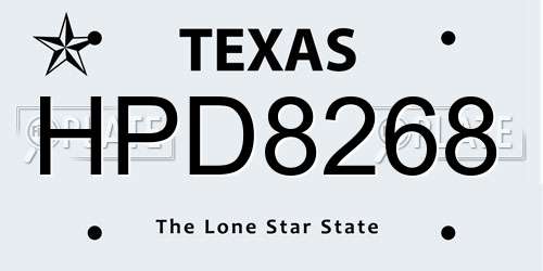 HPD8268 Texas License Plate