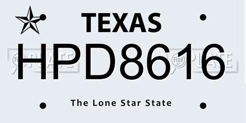 HPD8616 Texas License Plate