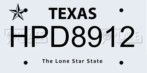 HPD8912 Texas License Plate