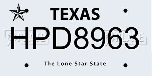 HPD8963 Texas License Plate