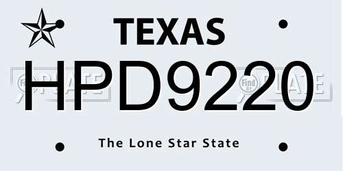 HPD9220 Texas License Plate