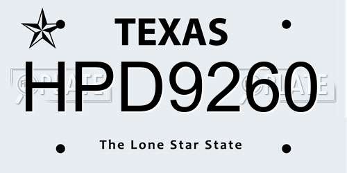 HPD9260 Texas License Plate