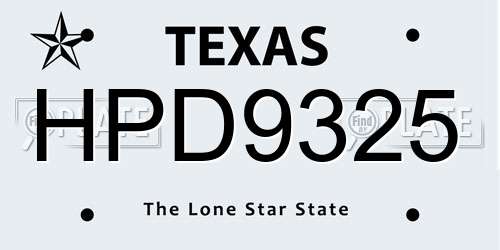 HPD9325 Texas License Plate