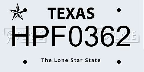 HPF0362 Texas License Plate